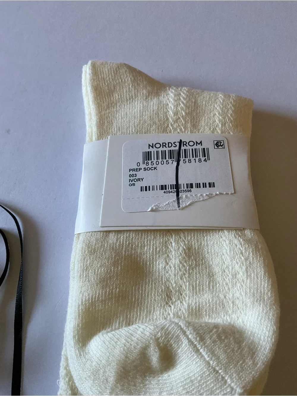 CASA CLARA WOMENS PREP SOCK IVORY WITH BLACK RIBBONS OS NWT